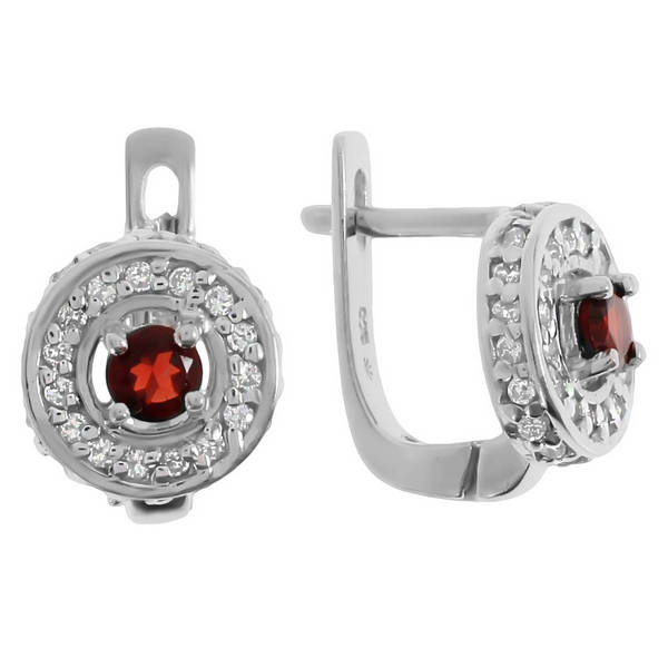 Серьги с гранатом и фианитом из серебра