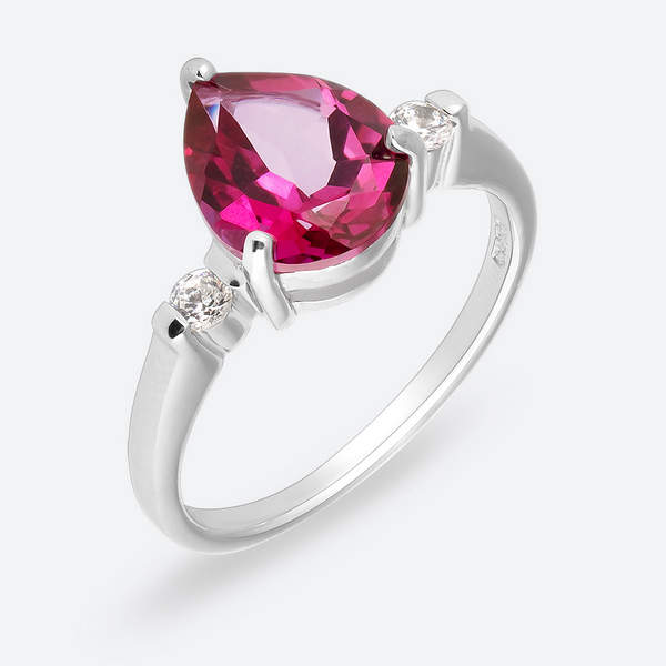 Кольцо с топазом розовым природным и фианитом из Серебра