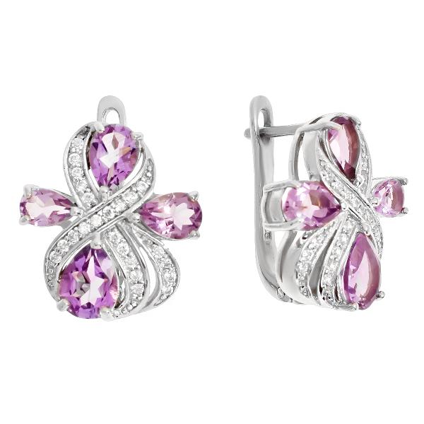 Серьги с аметистом и фианитом из серебра