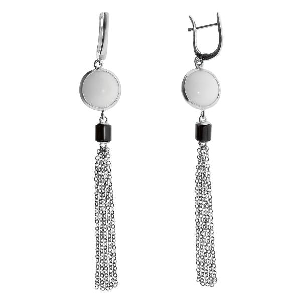 Серьги с агатом и ониксом из серебра